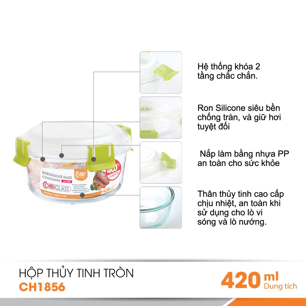 HỘP ĐỰNG THỰC PHẨM THỦY TINH COMET 420ML CH1856