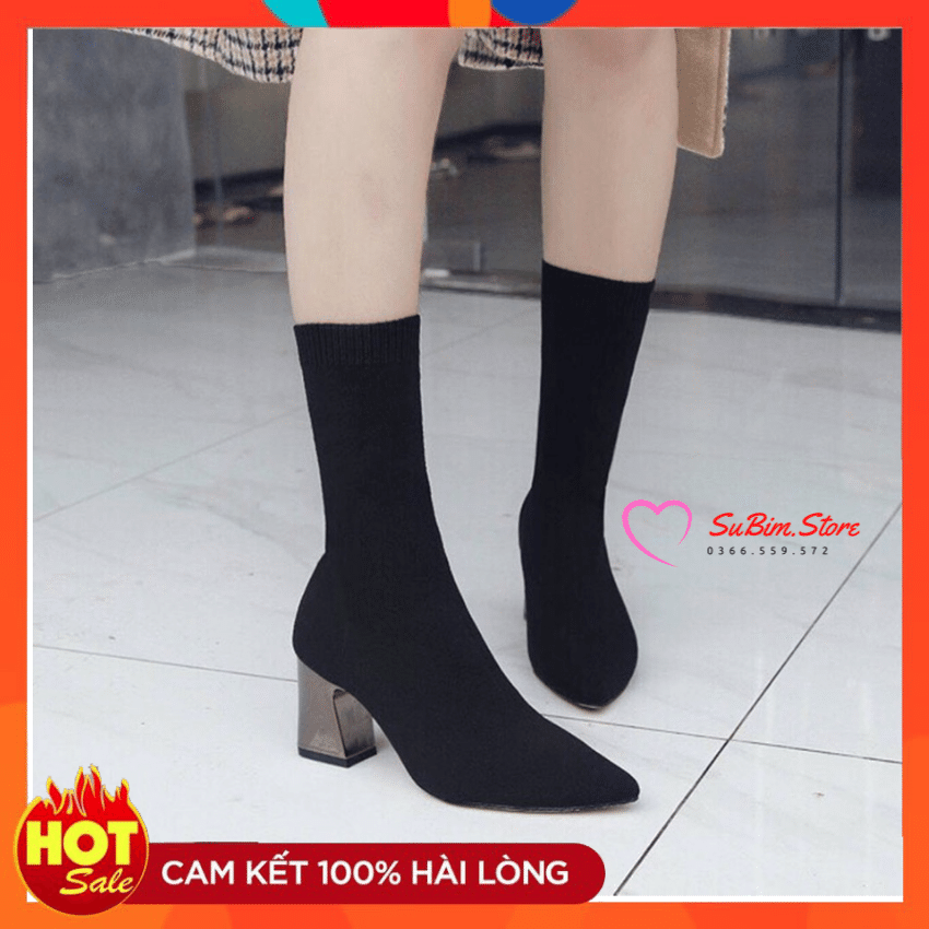 Boots Nữ Cổ Lửng Gót Tráng Gương Sang Chảnh– SuBim.Store – Gót 7p, len chun ôm chân
