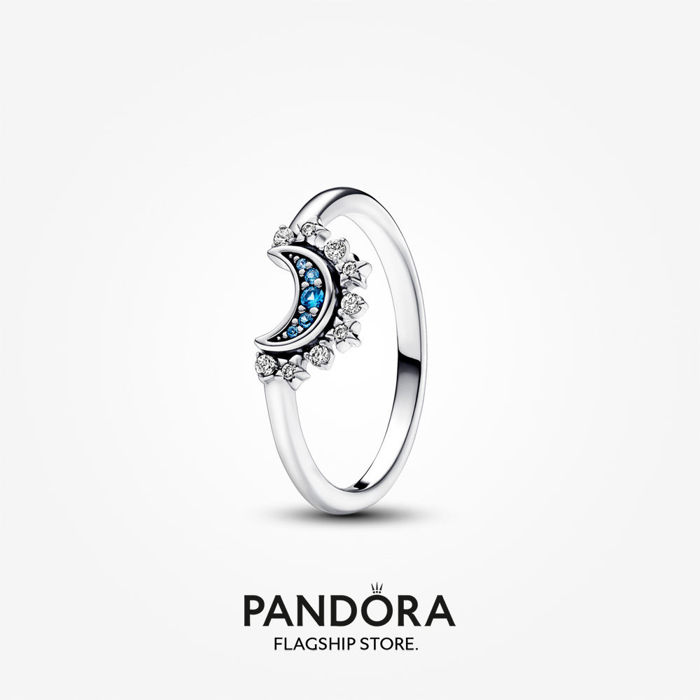 Pandora Celestial Blue Sparkling Moon Ring