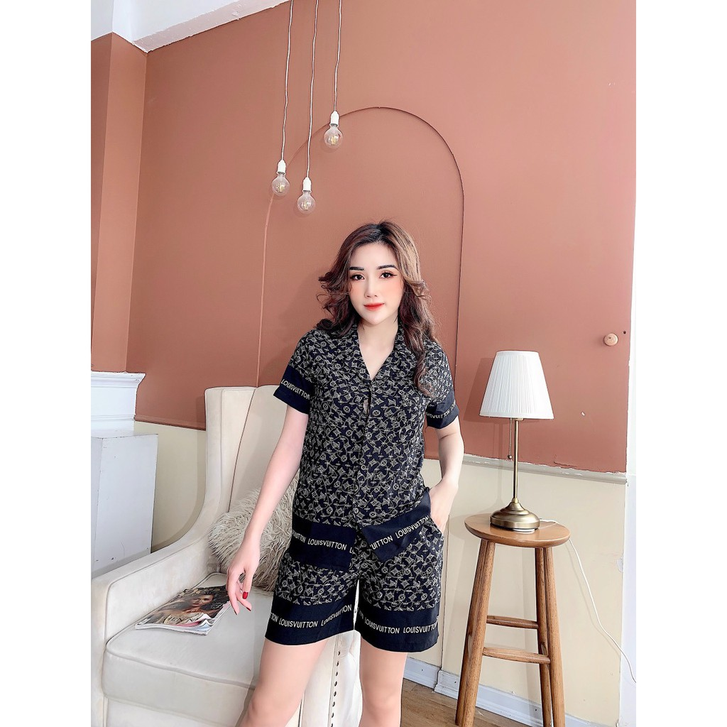 Đồ ngủ pijama lụa phối viền chân cộc đùi, bộ ngủ lụa nữ, bộ lụa cộc tay, bộ lụa cao cấp