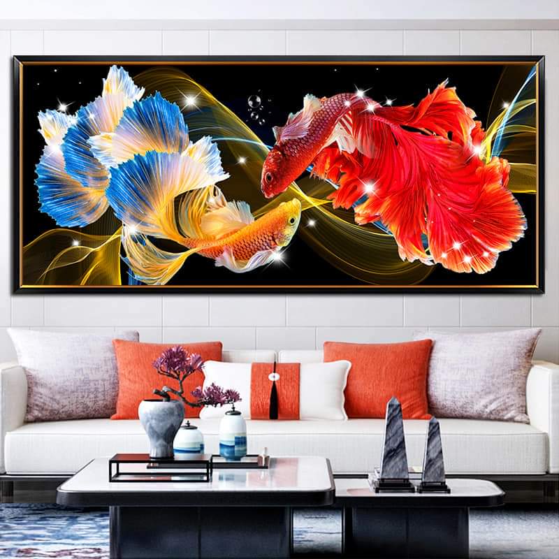 Tranh thêu chữ thập - song ngư - thêu kín- kt100x55cm _e229_ chưa thêu