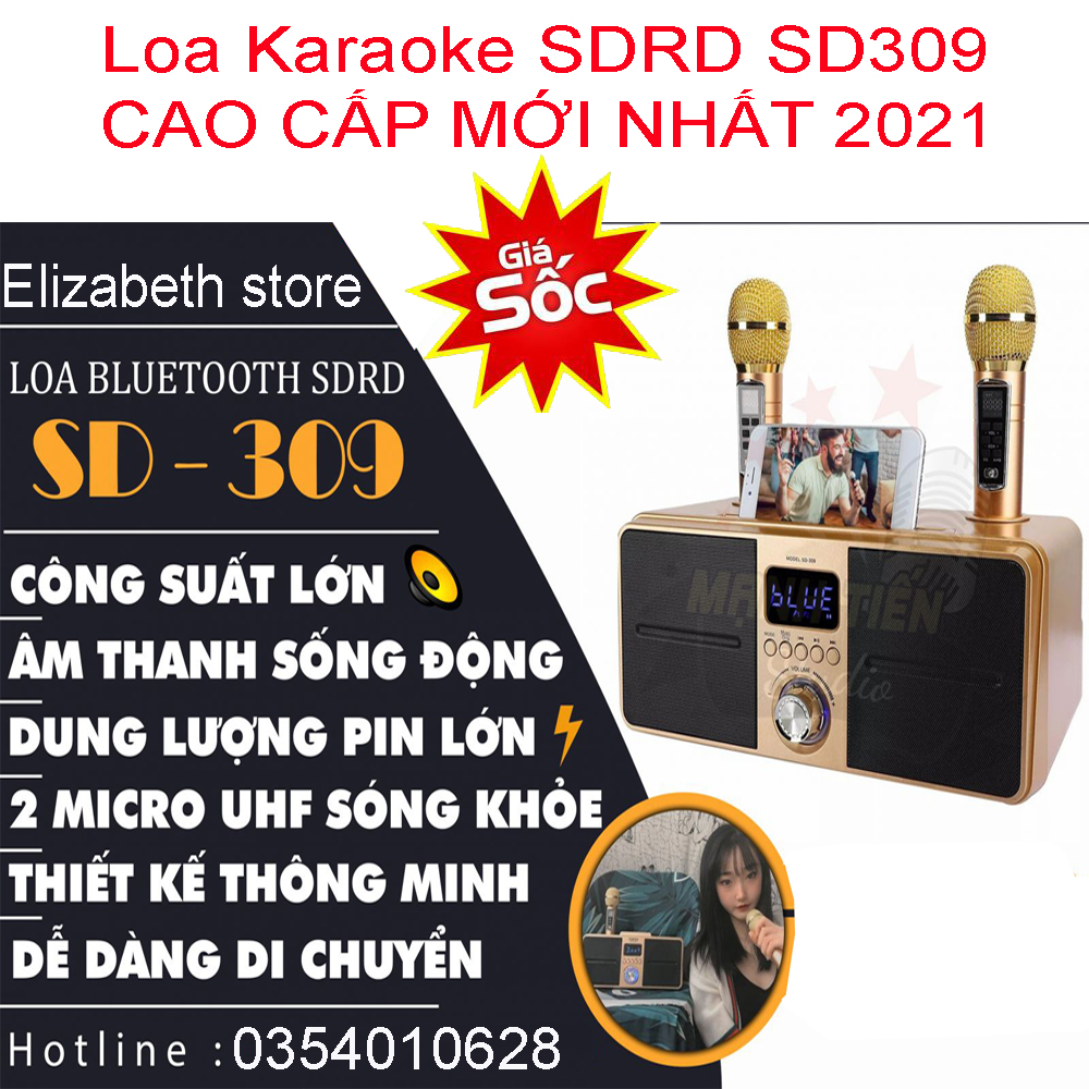 [HCM]Loa karaoke di động Loa nhật công suất lớn Loa Karaoke Bluetooth SDRD SD309 MỚI NHẤT 2021 kèm 2 mic không dây Âm Thanh Nổi Stereo 3D ấn tượng hiết kế đơn giản Âm Thanh tràn sống động Bảo Hành 1 Đổi 1