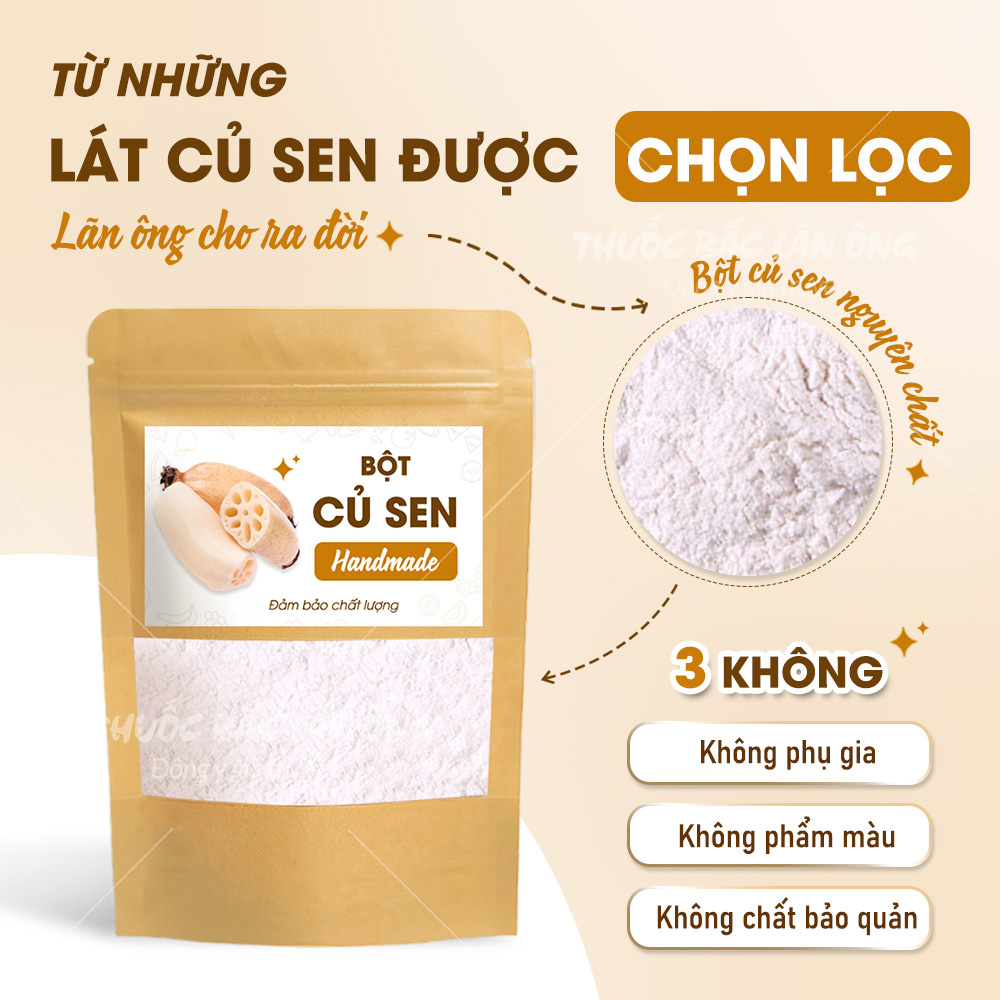 Bột củ sen 100g, nguyên chất, thơm mịn, bột ngũ cốc nhà làm, thơm ngon - Lãn Ông