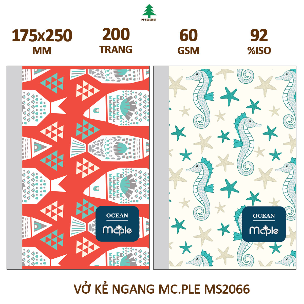 [MC.PLE] Vở Kẻ ngang B5 Mc.ple 200 trang OCEAN, định lượng 60gsm, độ trắng 92% ISO - Sổ tập vở chất lượng, bám mực tốt - MS2066