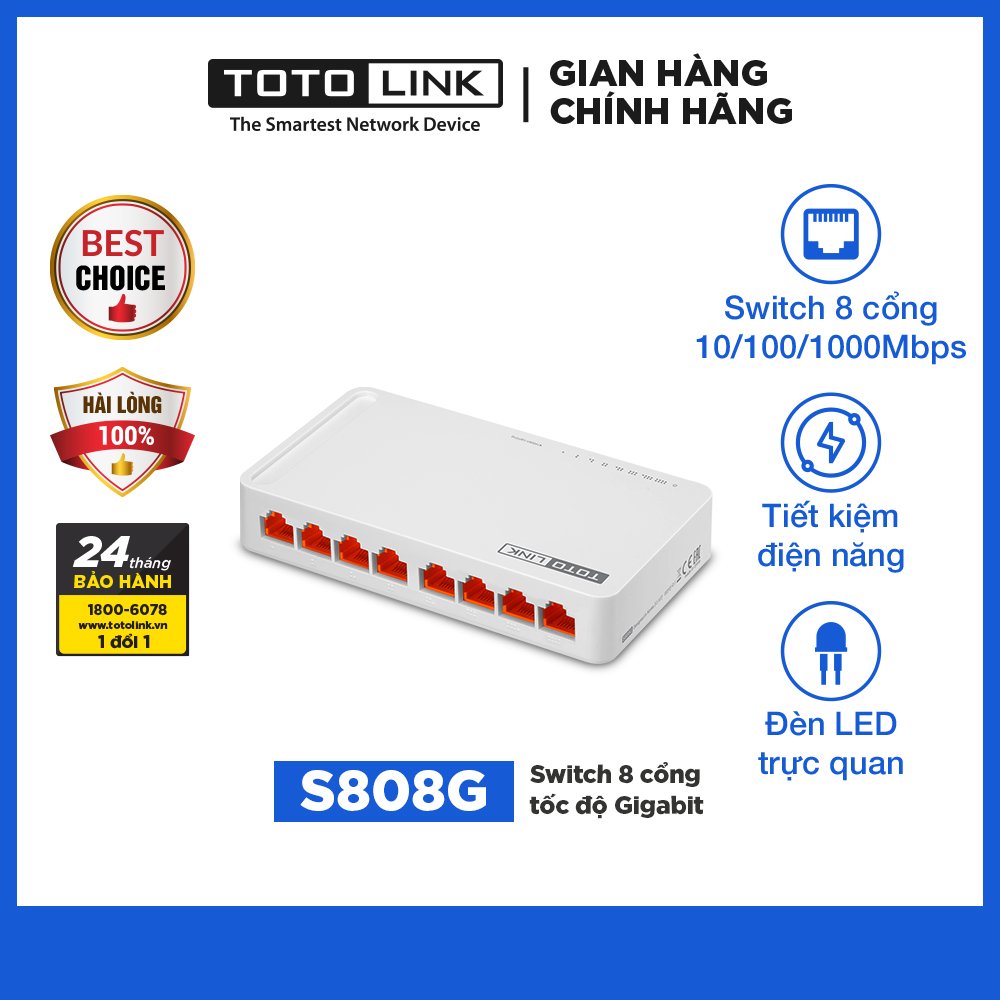 Bộ chia mạng Switch 8 cổng Gigabit TOTOLINK S808G V3 cho PC Laptop dễ sử dụng