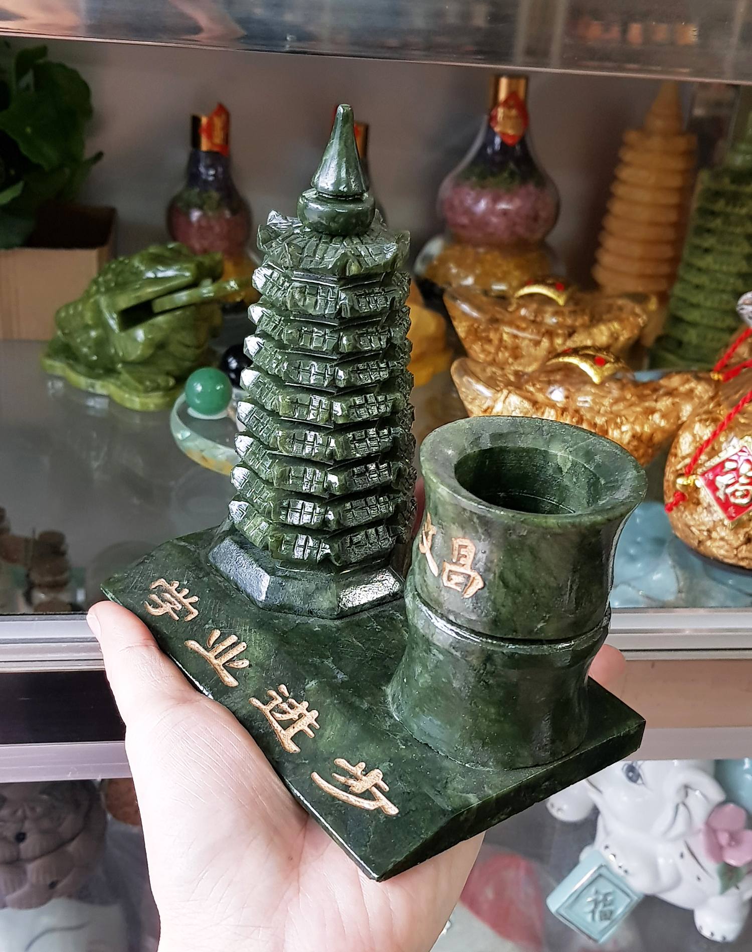 [HCM]Tháp Văn Xương ống bút đá Lam Ngọc size 14cm