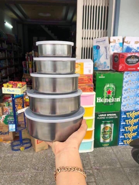 Bộ 5 Bát INOX Đựng Thực Phẩm Có Nắp Đậy