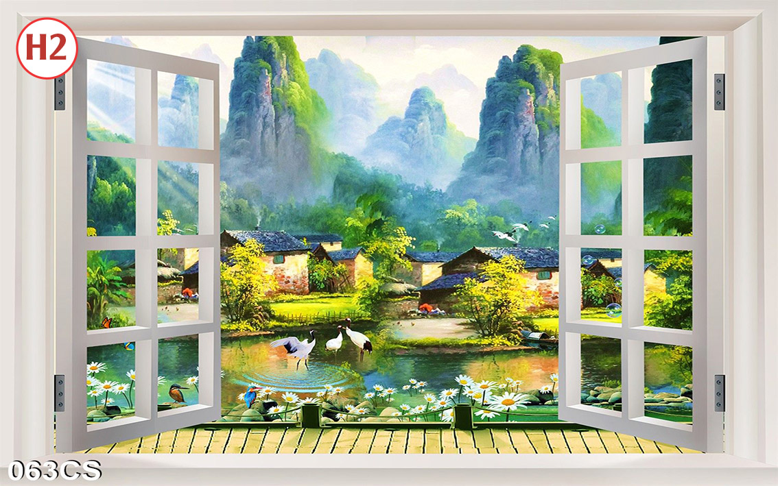 Tranh dán tường 3d cửa sổ nhiều mẫu đẹp - có in theo yêu cầu- tranh 3d trang trí nhà cửa -1