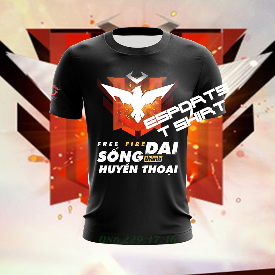 Áo Đen 3D Free Fire Rank HT