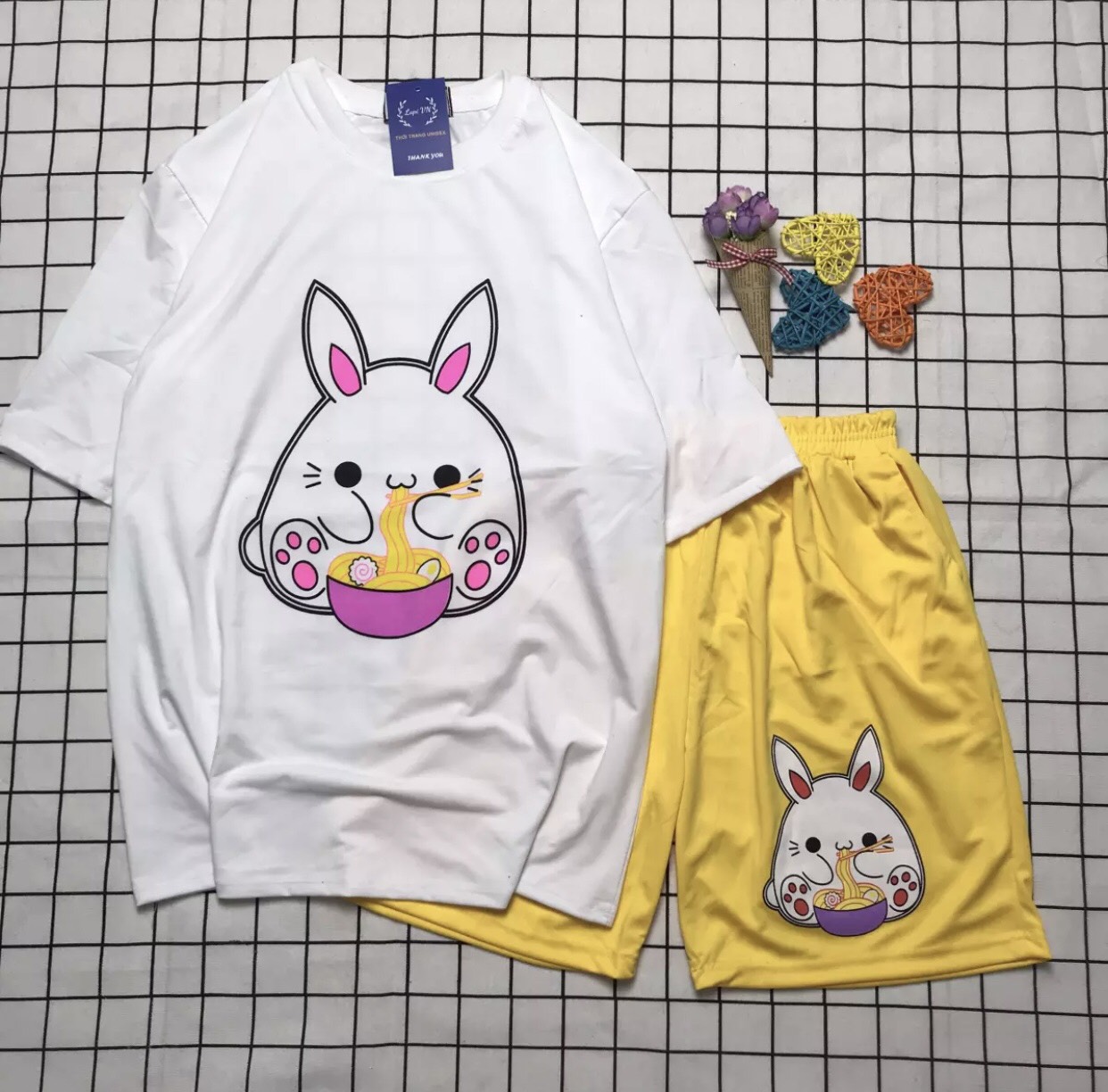 Đồ Bộ 3D Cartoon Thỏ Rabbit Siêu Đáng Yêu - Vải Cotton Thoáng Mát  Đồ Bộ Đẹp  Đồ Bộ Thun Hoạt Hình  Đồ Bộ Dễ Thương  Freesize Dưới 70kg TTSLB0055