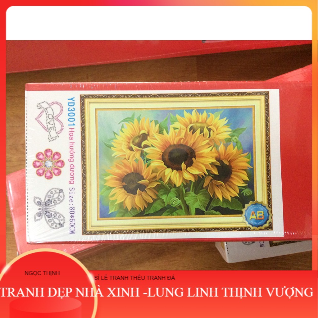 Tranh đính đá |Tranh thêu kín Hoa hướng dương - kích thước 60x80cm NGỌC THỊNH