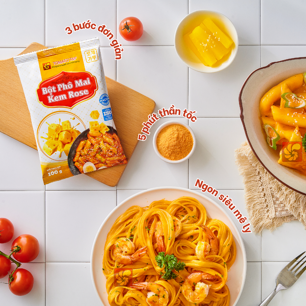 Bột Phô Mai Kem Rose dùng để làm sốt nấu Tokbokki, Mì ý, Mì trộn, Pasta - Gói 100g - Tomato T&P