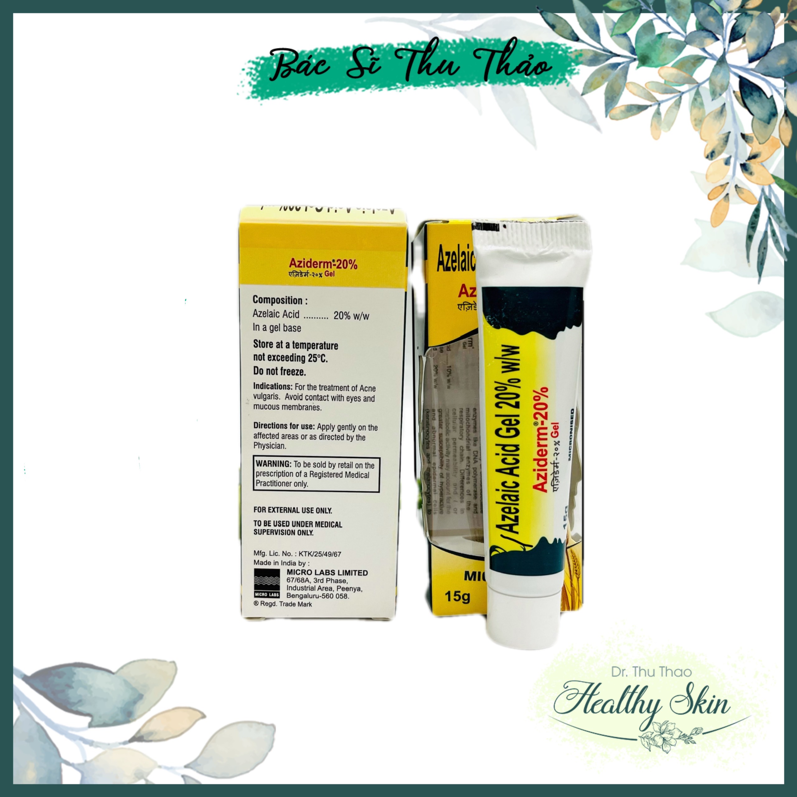 [15g] GEL GIẢM MỤN GIẢM THÂM AZIDERM (AZELAIC ACID 20%)