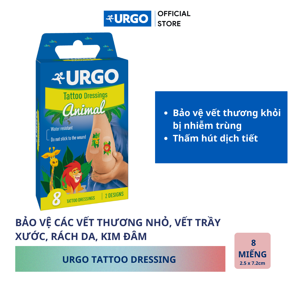 Băng cá nhân Urgo Tattoo Dressing dành cho trẻ em (Hộp 8 miếng)