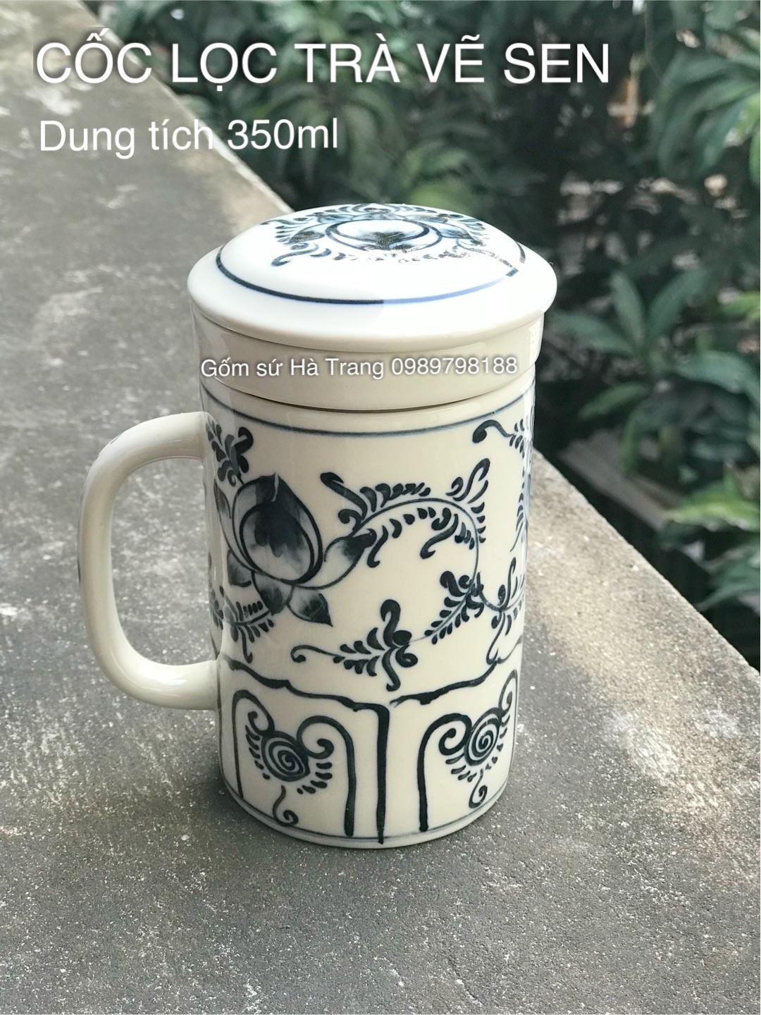 Cốc lọc trà gốm sứ Bát Tràng cao cấp vẽ sen