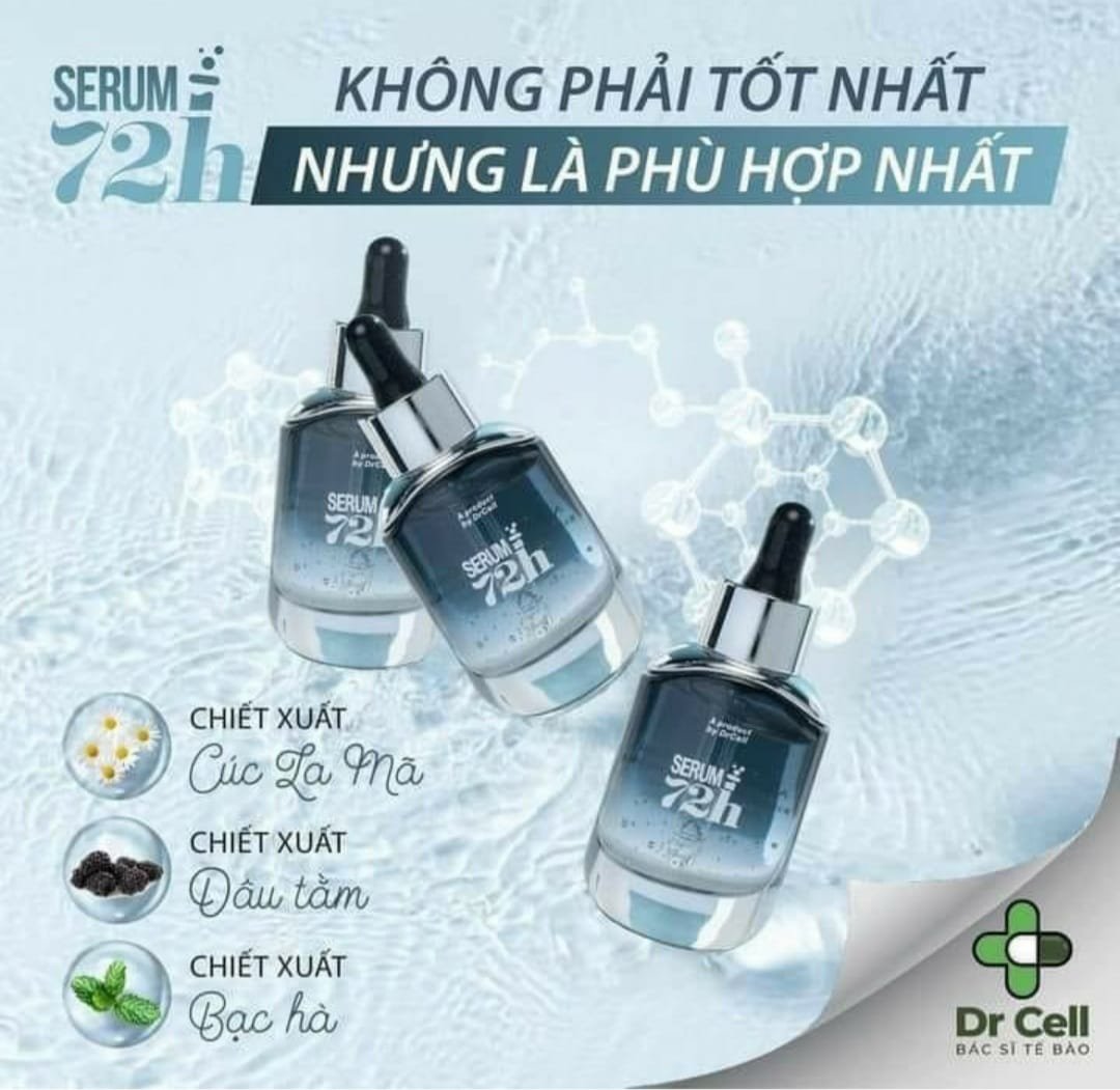 Serum 72h Dr Cell 30ml dưỡng trắng cấp ẩm căng bóng da ngừa mụn mờ thâm
