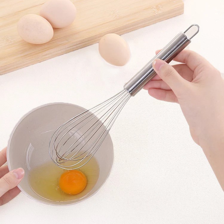 Dụng cụ đánh trứng cầm tay, Cây phới lồng tròn đánh trứng, khuấy trộn bột, đánh bông kem bơ bằng thép không gỉ inox