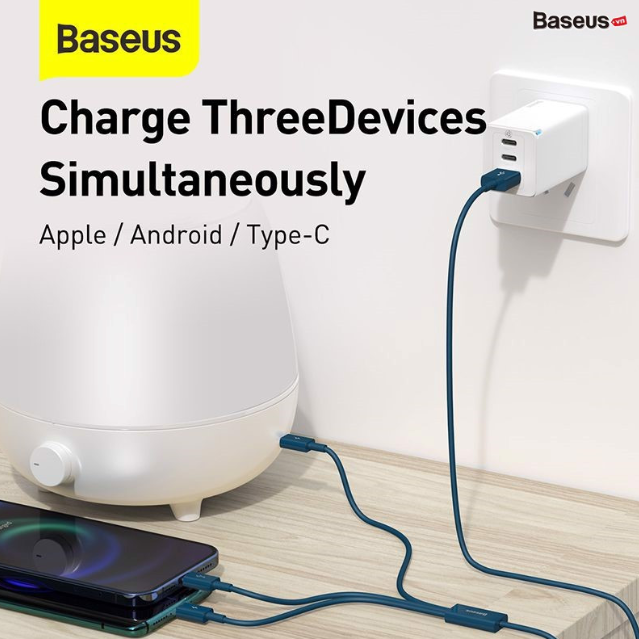 Cáp sạc 3 đầu Baseus Superior Series 3 in 1 (USB to Type C+ IP + Micro USB, 3.5A/ 1.5m, TPE Fast Charging Data Cable)