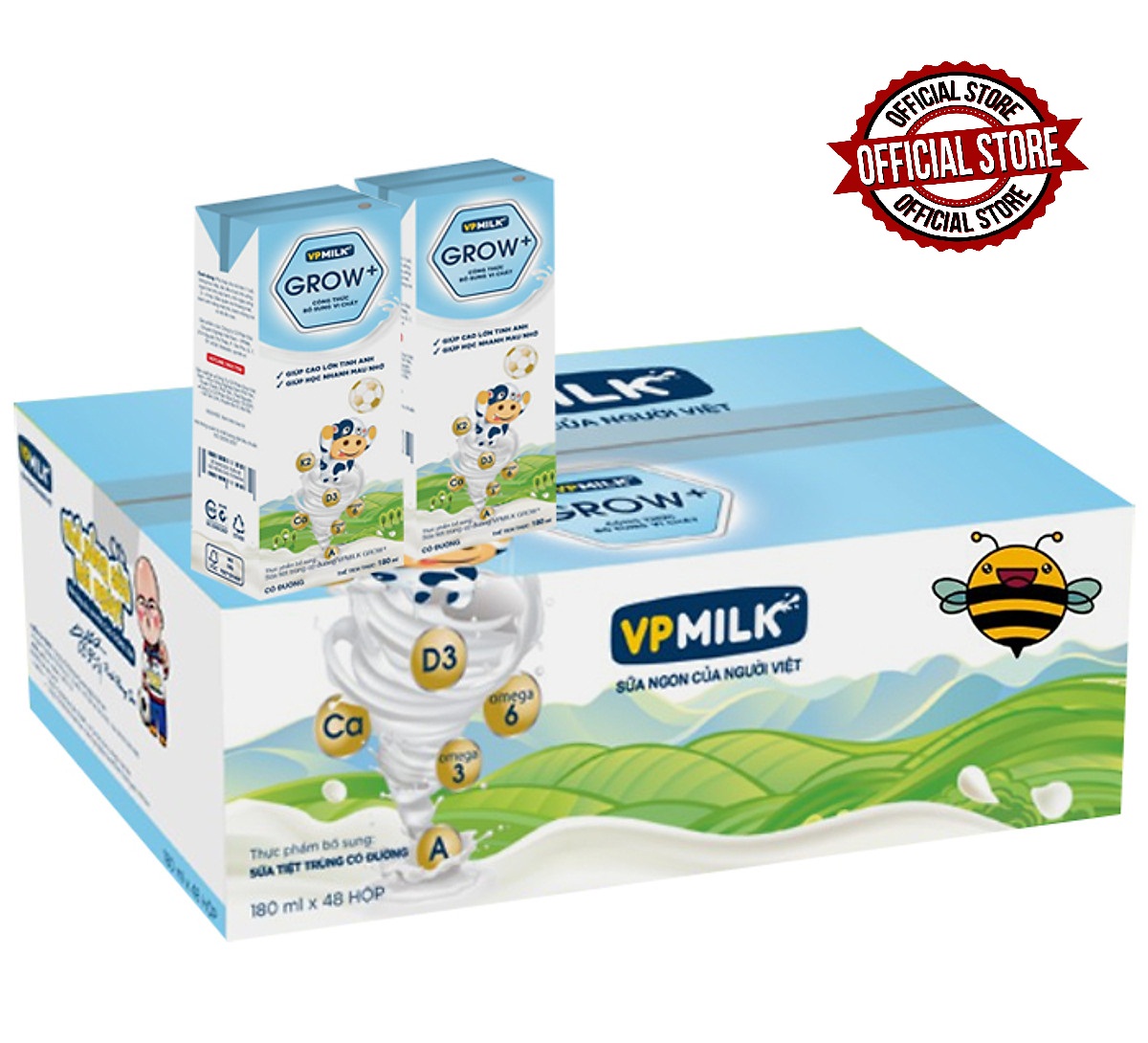 Thùng 48 hộp sữa tiệt trùng VPMilk Grow+ 110ml hộp- Có đường