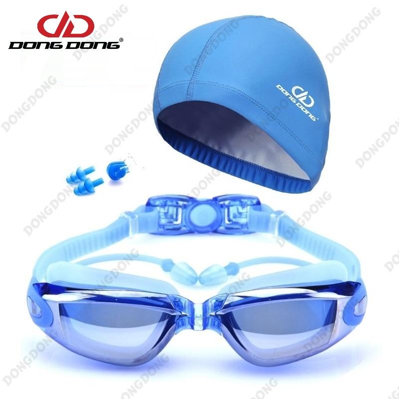Bộ kính bơi tráng GƯƠNG DD66 - gồm Mũ bơi, Bịt tai kẹp mũi cao cấp  - DONGDONG