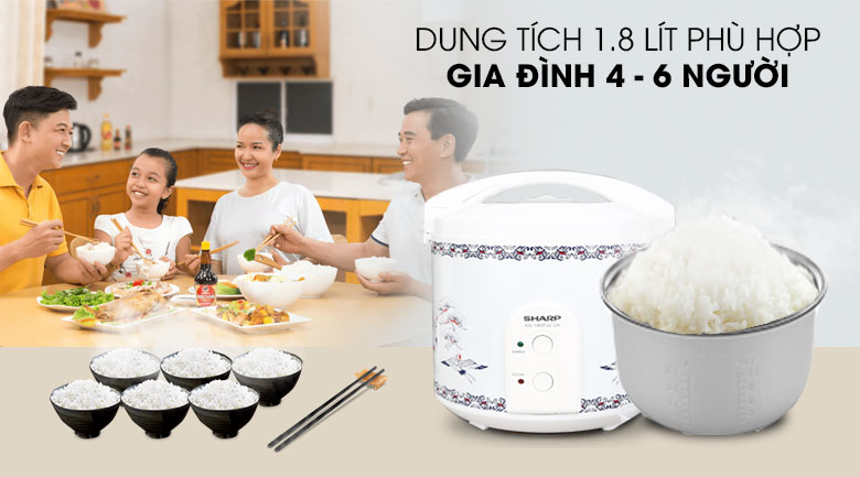 11.11 Nồi cơm điện nắp gài Sharp 1.8 lít KS-183TJV-CR