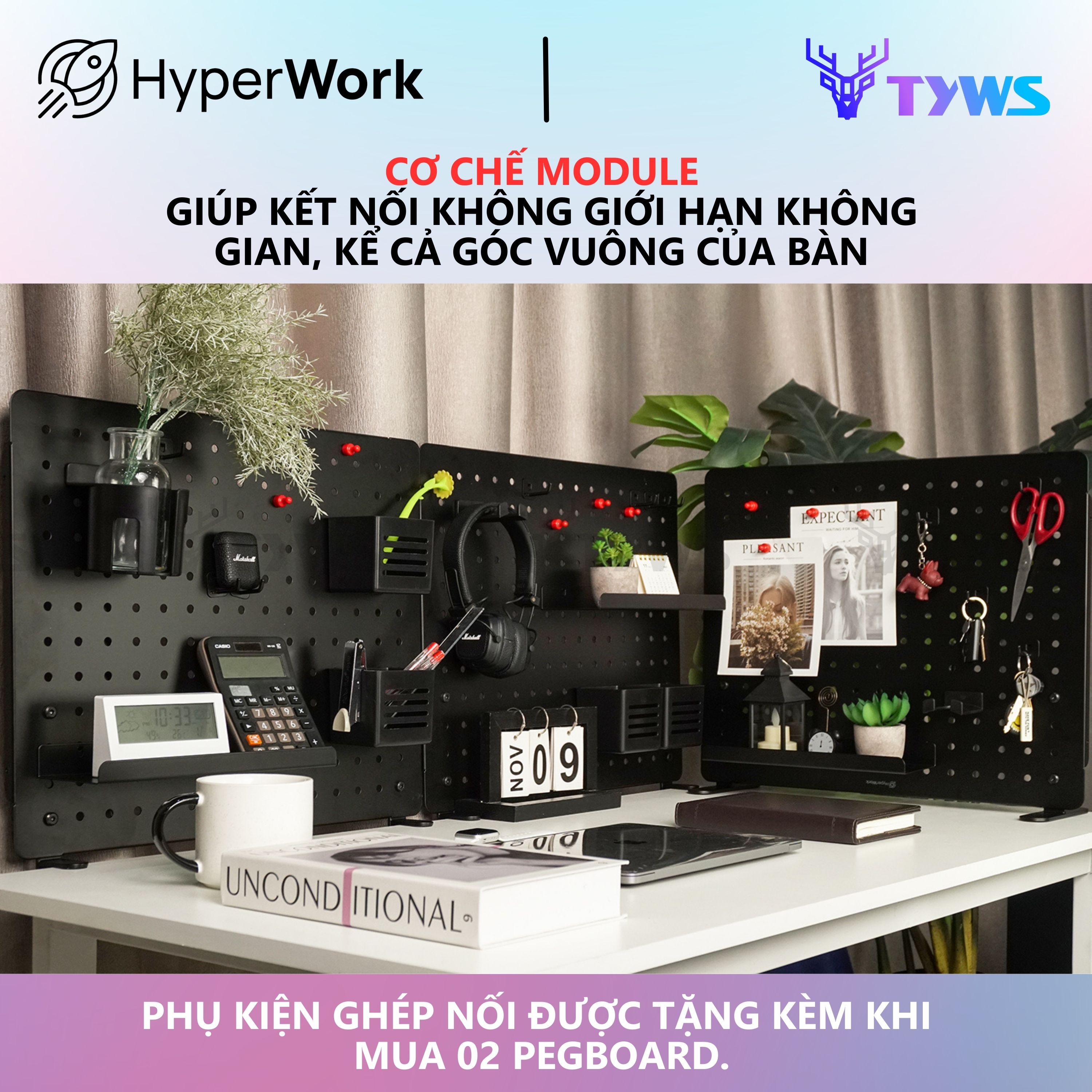 Bảng treo đồ Pegboard HyperWork PG-02 Đen HPW-PG02-Black