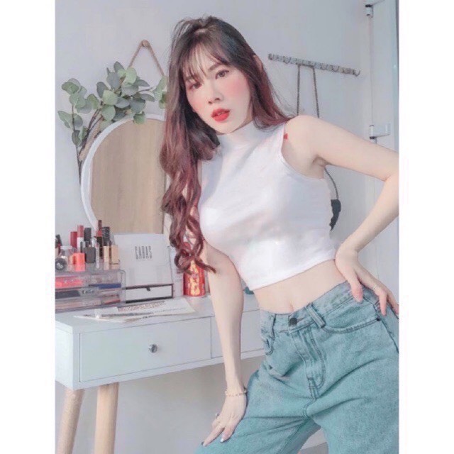 Áo croptop 3 lỗ PINKSTORE29 kiểu cổ lọ dáng ôm A5138