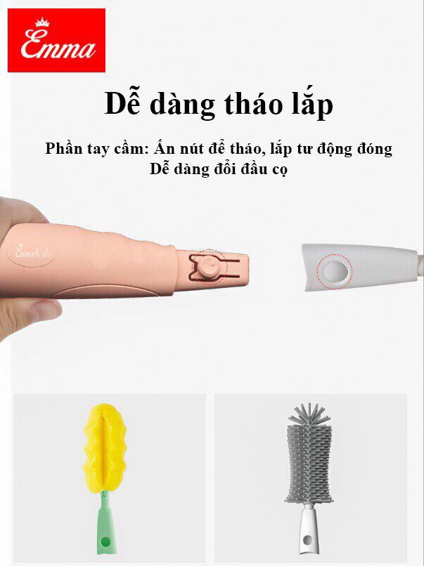 [Hàng chính hãng] Cọ rửa bình sữa EMMAKID 4 chi tiết hàng cao cấp