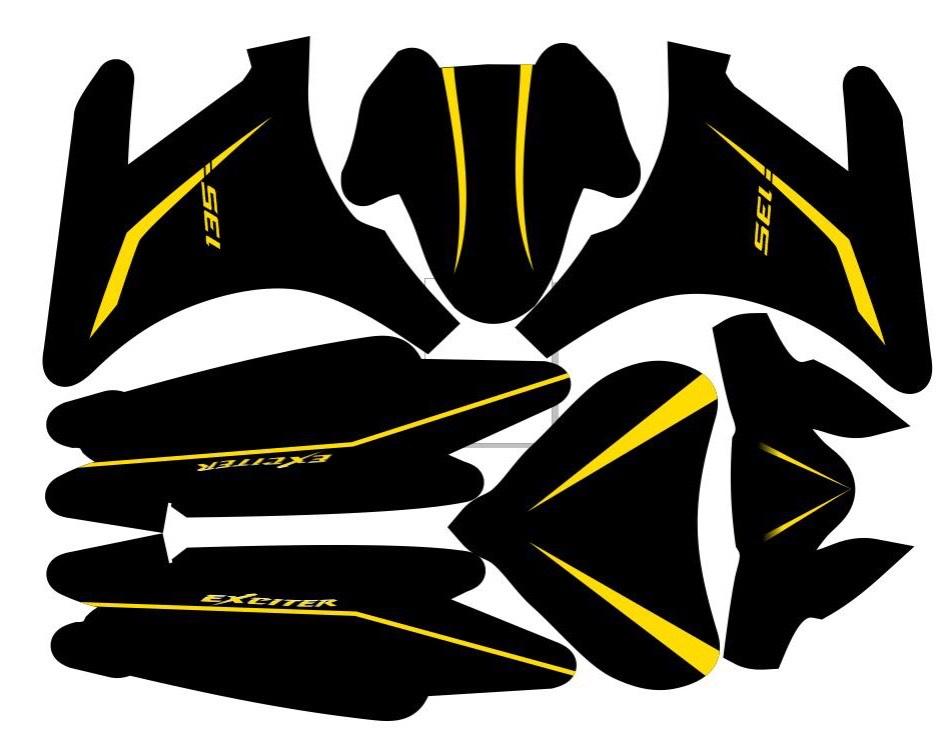 Tem trùm xe máy Exciter 135 Đen chỉ vàng độ đẹp - Tem xe máy thiết kế theo yêu cầu - Tem xe máy ex 135 độ rẻ đẹp