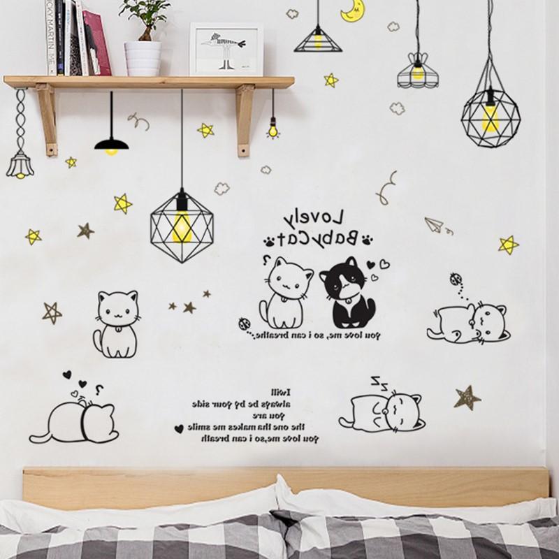 Decal dán tường Mèo xinh và dây đèn- M55-Scenedecal-Framedecals