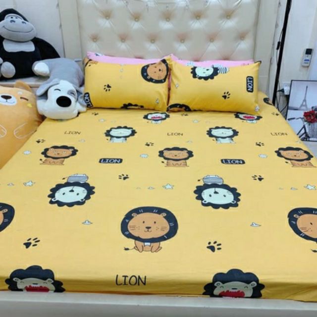 Bộ Ga Gối Cotton Poly mẫu Sư Tử Vàng