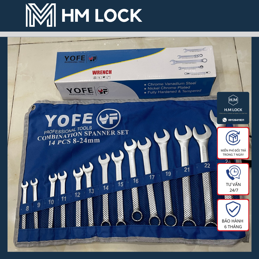 BỘ CỜ LÊ VÒNG MIỆNG 14 CÂY YOFE 8-24MM - THÉP CHROME MỜ SIÊU CỨNG, KHÔNG GỈ CAO CẤP - HÀNG CHÍNH HÃNG - YOFE-824 - HM LOCK