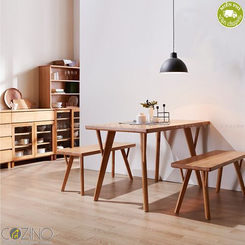 Bộ bàn ăn 4 chỗ Ronivia gỗ cao su (2 ghế băng)