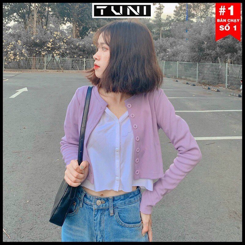Áo Khoác Thun Gân Nút Tay Dài Thời Trang Lửng