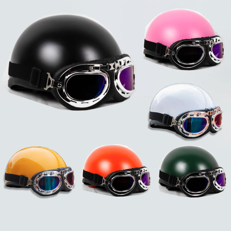 Mũ bảo hiểm nữa đầu kèm kính phi công 7 màu-nhiều màu lựa chọn-đặt chuẩn CR