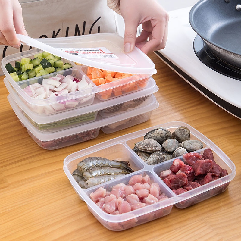 Hộp nhựa đựng thực phẩm 4 ngăn, khay đựng đồ ăn dặm chia ngăn có nắp tiện lợi, hộp nhựa đựng thực phẩm chia 4 ngăn có nắp 710ml tiện lợi