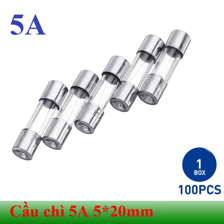 [Hộp 100 chiếc] Cầu chì ống thủy tinh 5A cỡ 5*20mm
