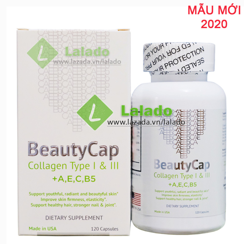 Viên uống đẹp da Collagen BeautyCap Mỹ bổ sung Vitamin A,E,C,B5 và Collagen Type 1&3 cao cấp