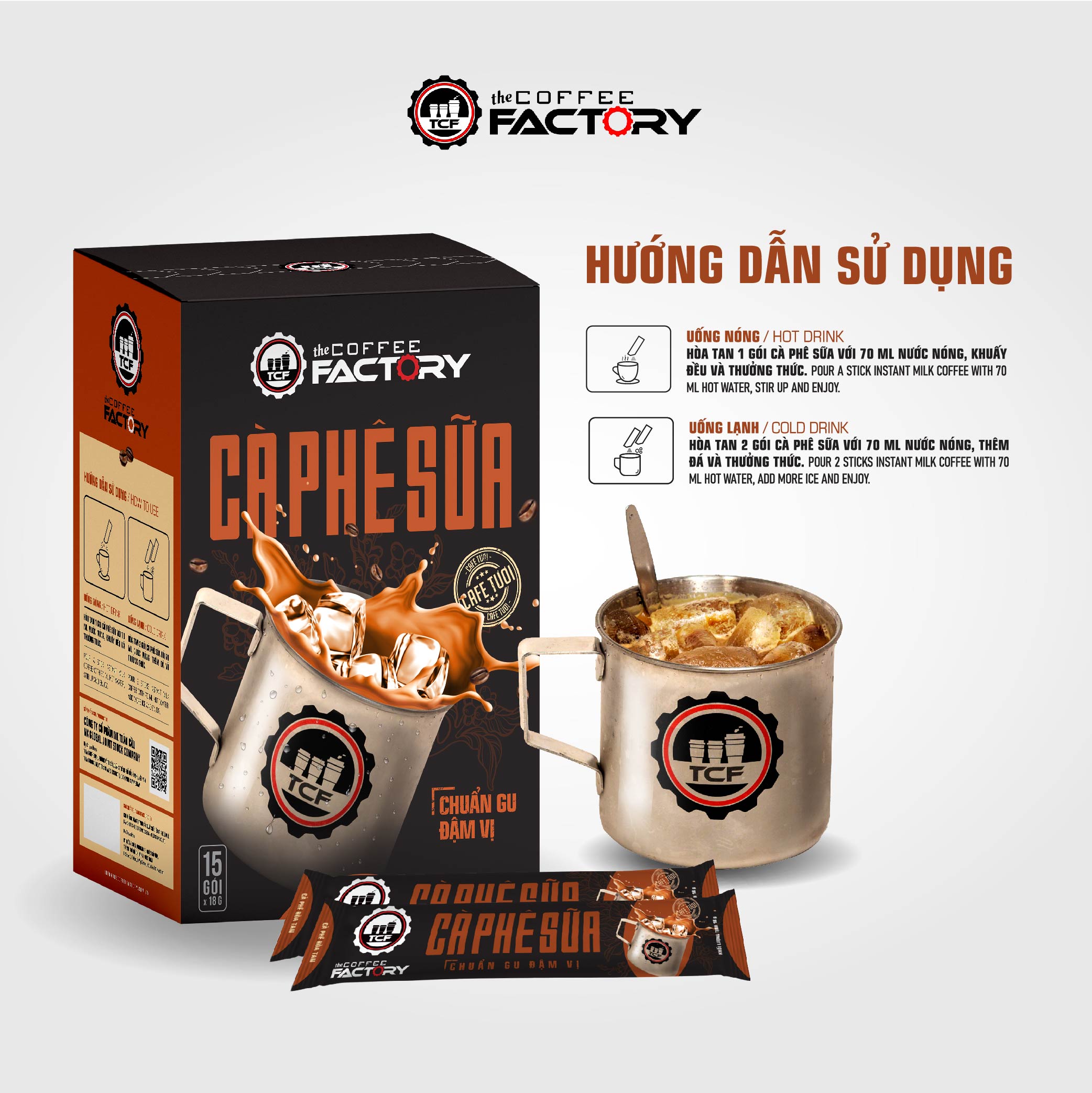 Cà phê sữa hòa tan The Coffee Factory (Hộp 15 gói x 18g)