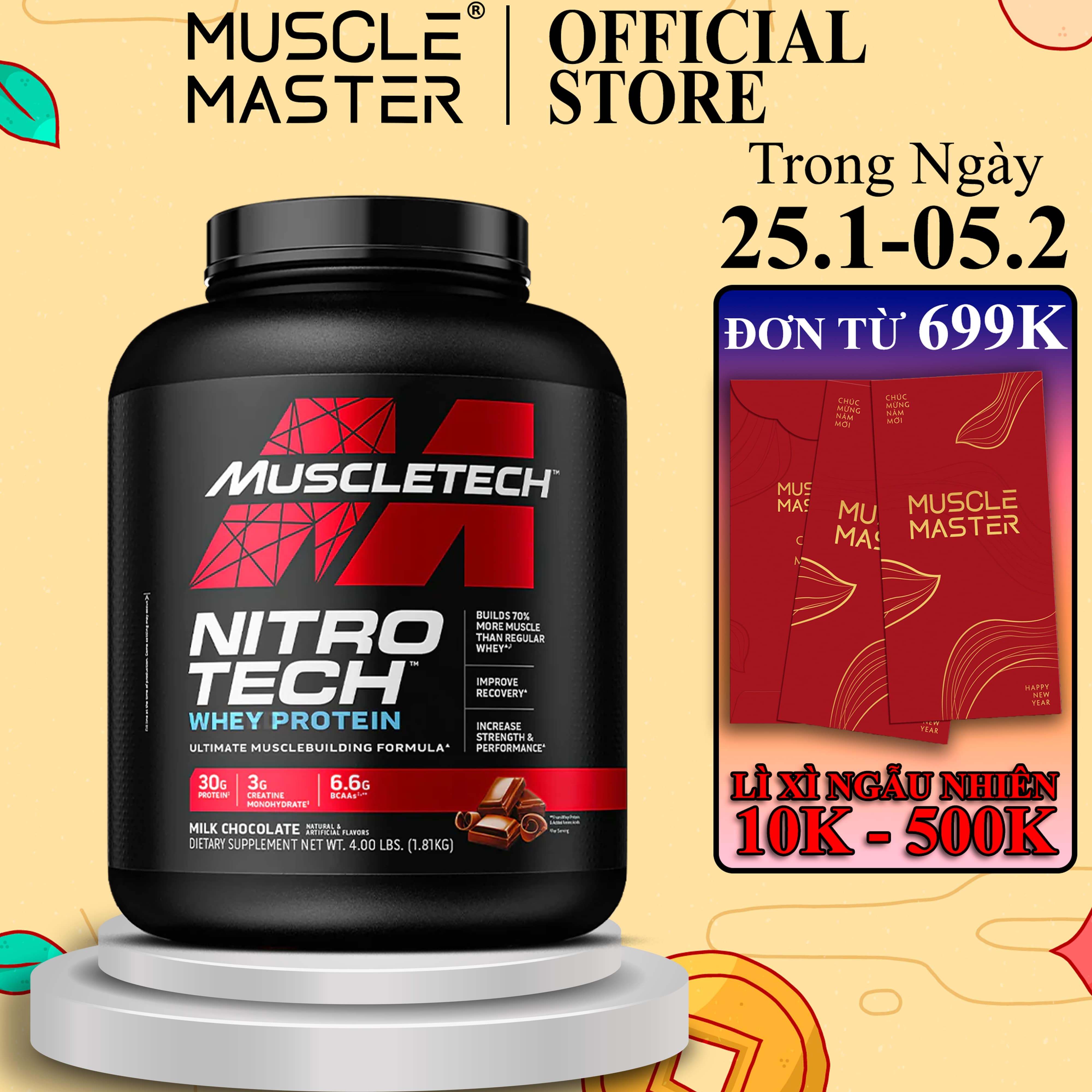 Sữa Tăng Cơ Whey + Creatine Muscletech Nitro Tech Whey Protein 4lbs