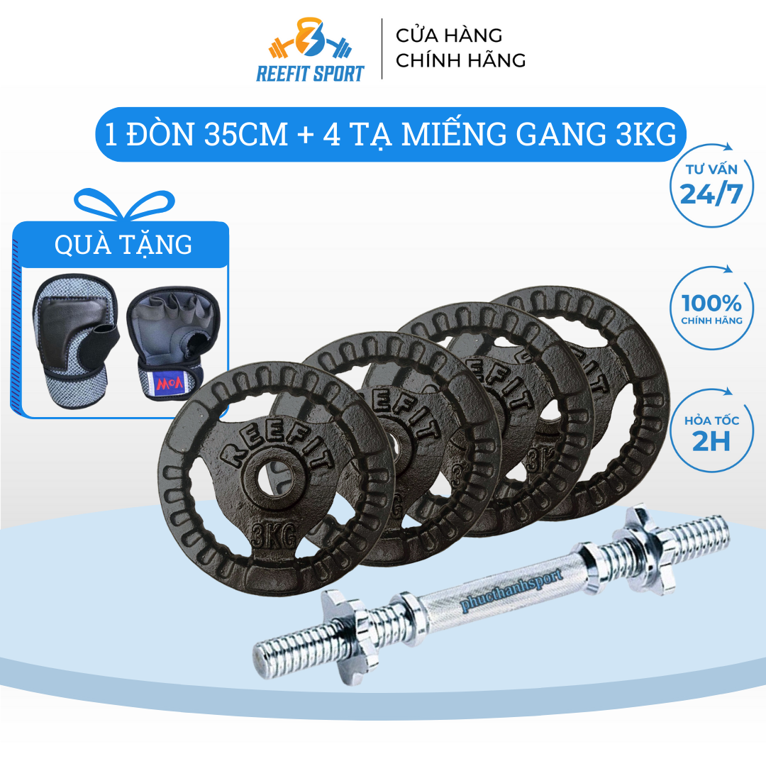 Bộ tạ tay tháo lắp miếng gang tạ bánh gang 3 lỗ 13.5kg + tặng găng tập tạ