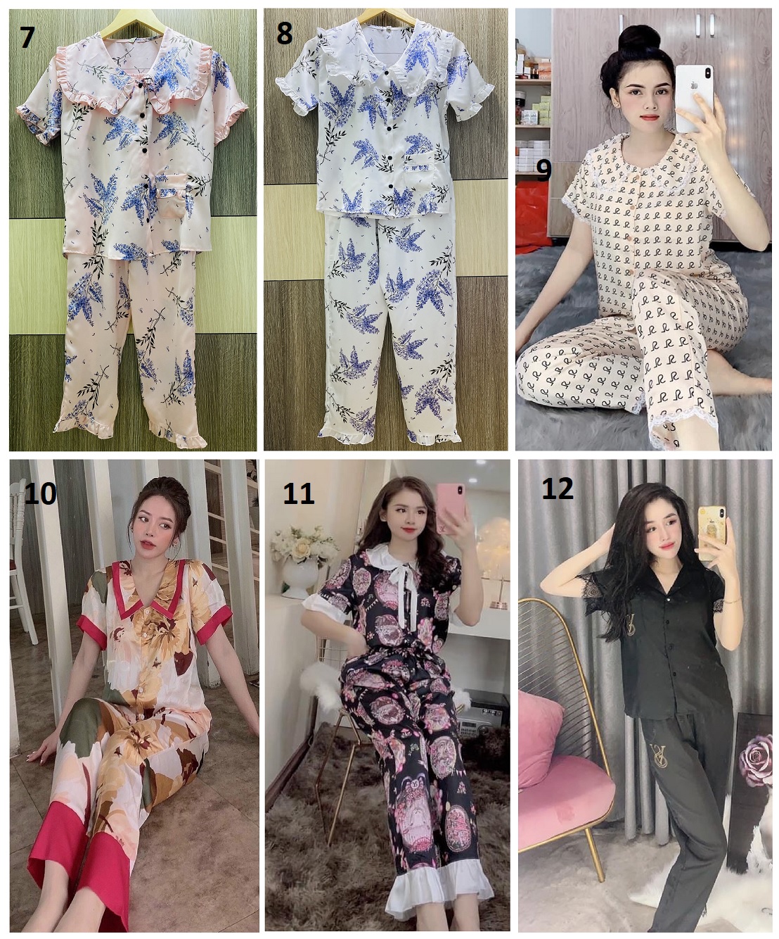 [HCM]Đồ Bộ Lụa Satin Tiểu Thư Tay Ngắn