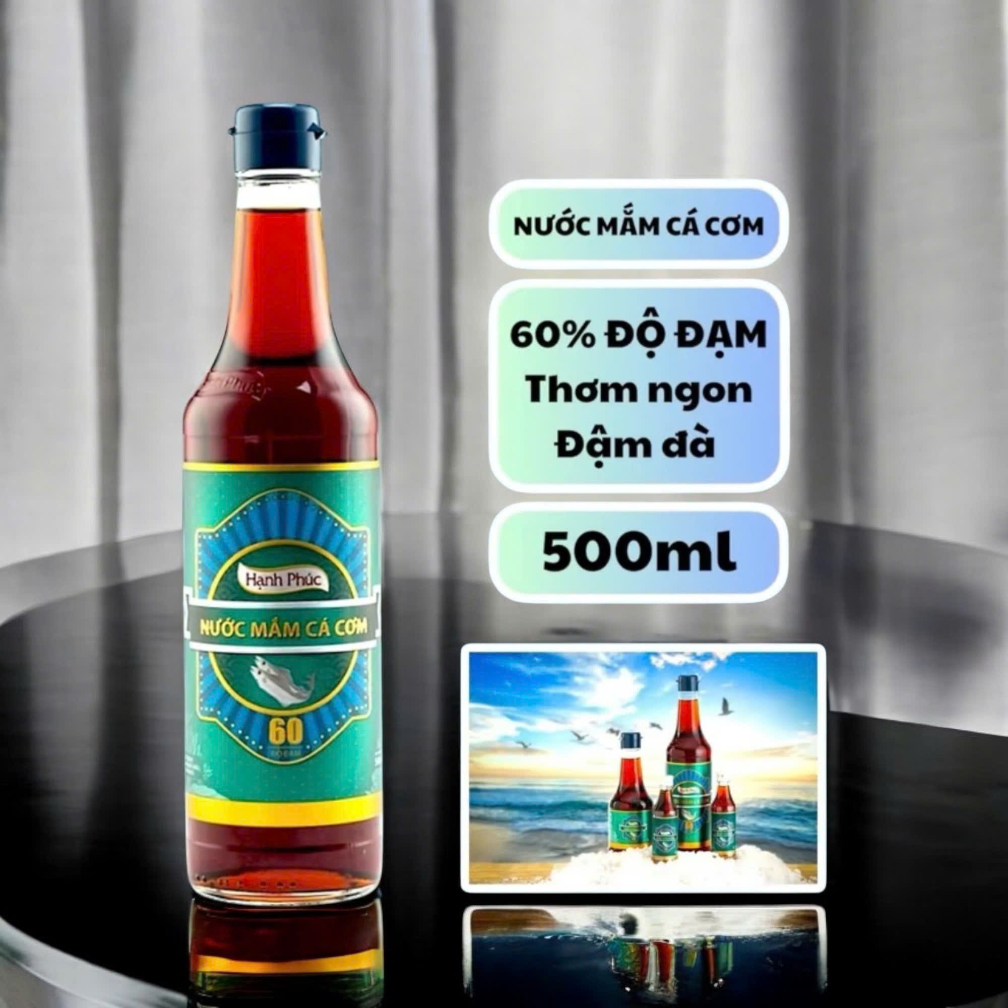 ( THÙNG XỐP) Nước Mắm Cá Cơm Hạnh Phúc 60 Độ Đạm (500ml)