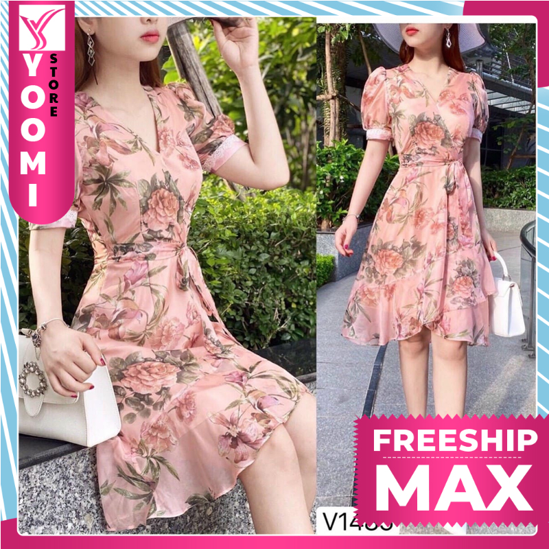 Đầm nữ lụa hoa xinh xắn, dễ thương thời trang Yoomi