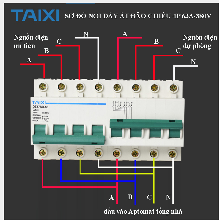 Át đảo chiều 3 pha 380V 63A TAIXI - Cầu dao đảo 3 pha 380V
