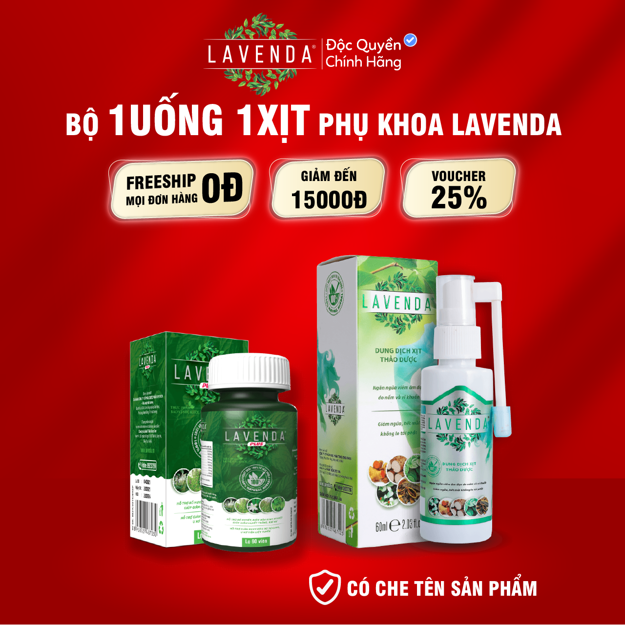 Combo 1 Uống Lavenda Plus (60 viên/hộp) và 1 Xịt Lavenda (60ml/chai)
