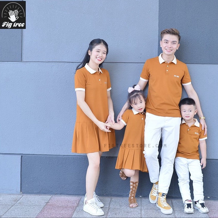 Đồng phục gia đình polo FIG TREE màu CAM ĐẤT ( hàng thiết kế đủ size + hình cận cảnh)