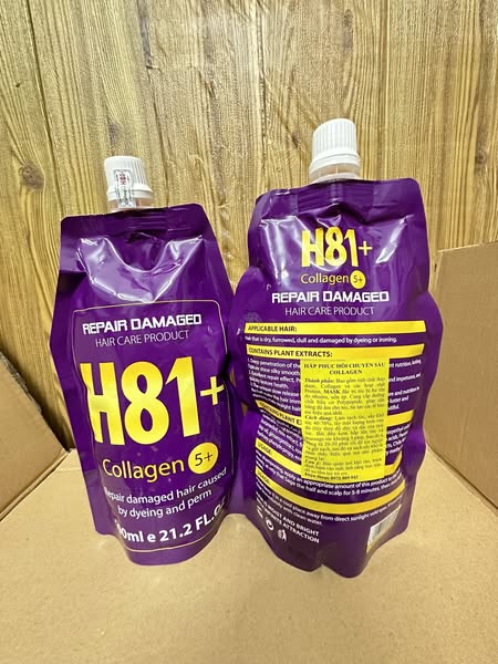 Kem Hấp dầu xả tóc hàng ngày phục hồi H81 plus colagen phục hồi hư tổn khô xơ bóng mượt chăm sóc tóc túi 600ML