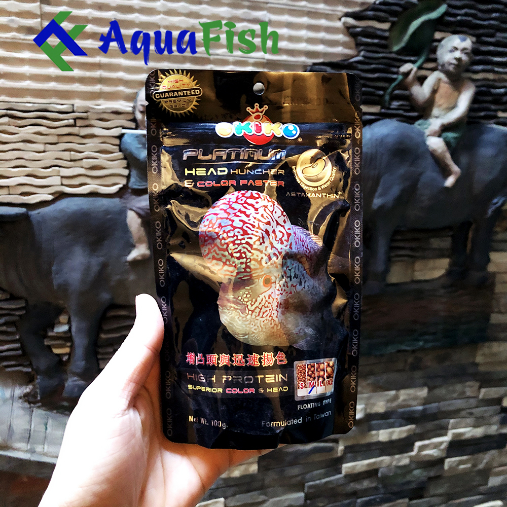 [HOÀN TIỀN 10%]Thức Ăn Cho Cá La Hán Okiko Platinum, Head Up, Quick túi 100gr