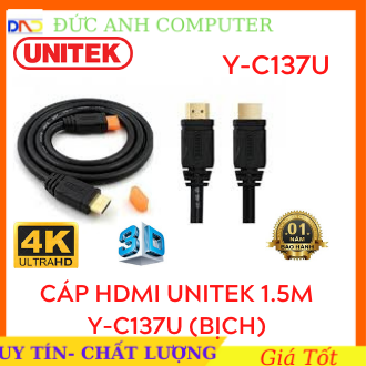 Dây cáp hdmi 1.5m unitek chuẩn 4k ultra hd và 3d , dây hdmi 1.5m, kết nối tivi độ nét cao, 2 đầu chuẩn 4k